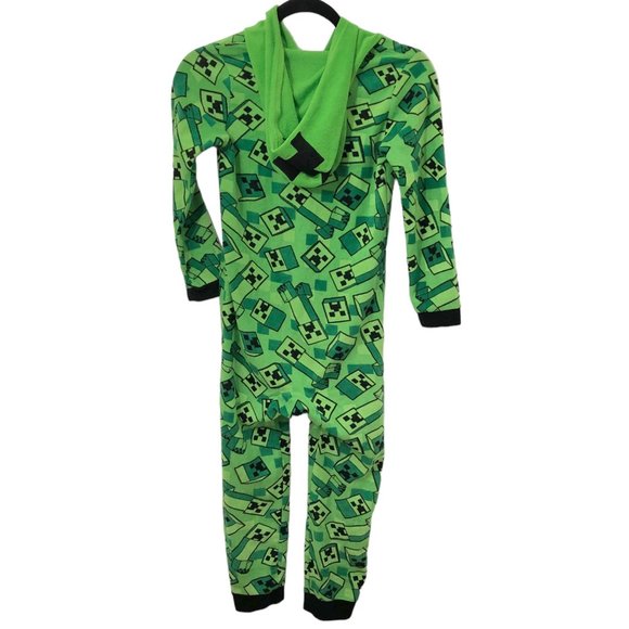 Minecraft Boy's Green Character Print Long Sleeve Hoodie One Piece Pajama M - Picture 2 of 5